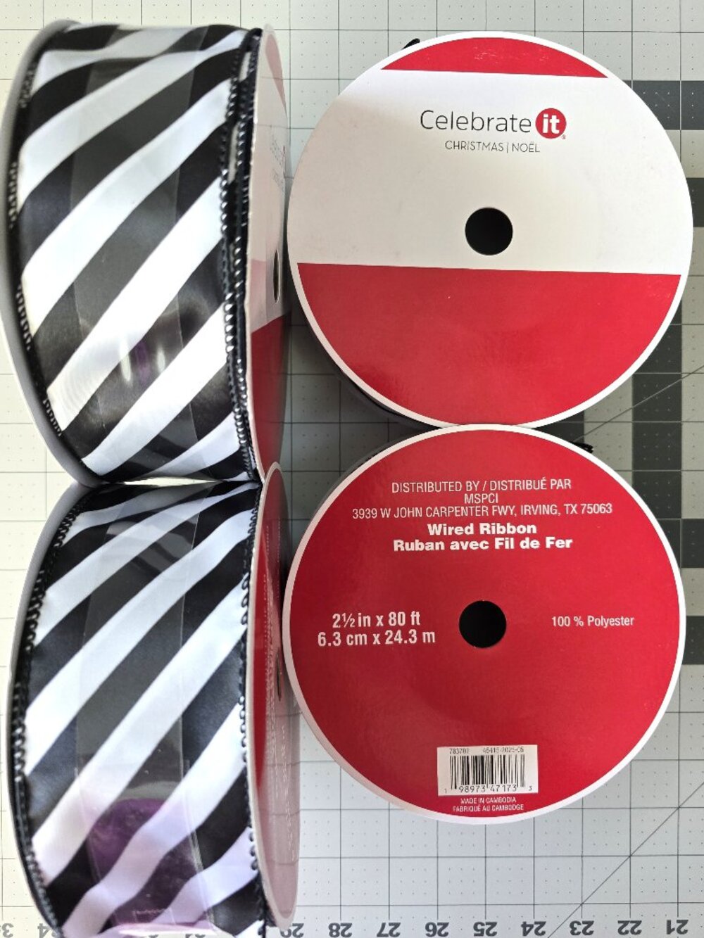 NWT 4 JUMBO ROLLS RIBBON BLACK AND WHITE STRIPE